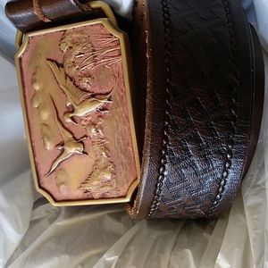 Vintage BTS Solid Brass Ducks  Geese Buckle + Free Belt